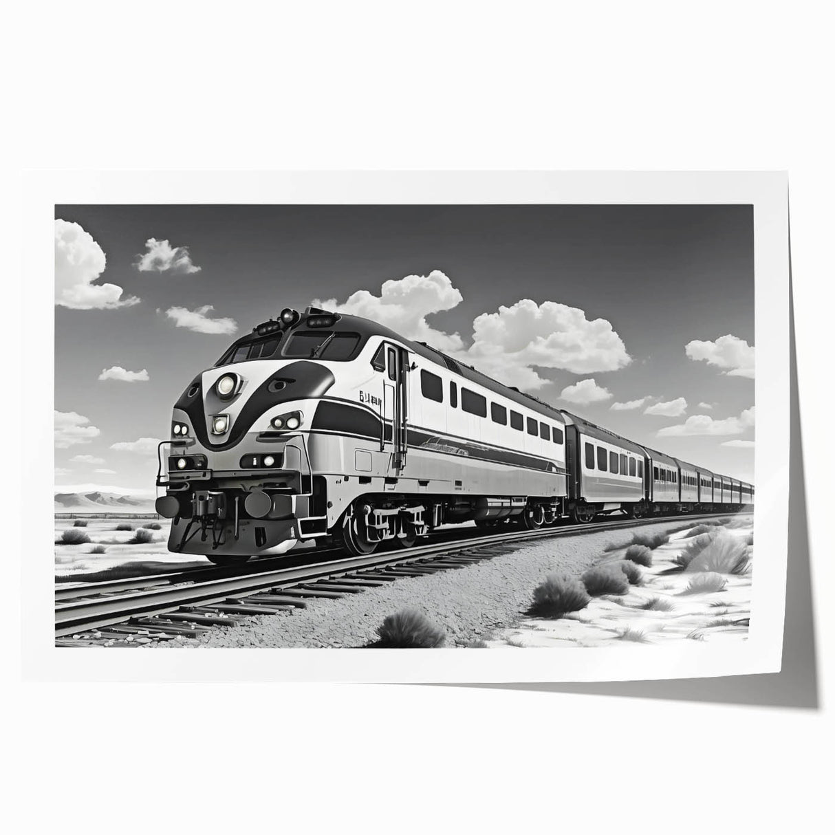 Vibrant rolled print of a railroad landscape design showcasing intricate details and colors, ideal for home decor or art collection, packaged securely in a protective tube.