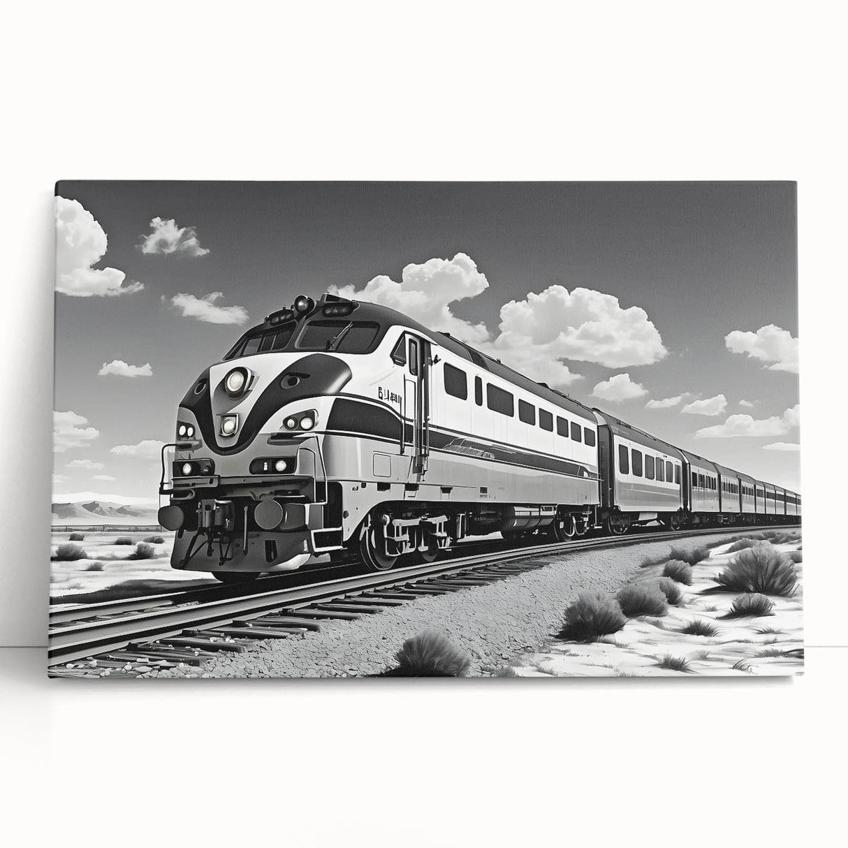 Stretched canvas wall art featuring a vibrant landscape with a railroad theme, showcasing rich colors and detailed scenery, perfect for home decor.