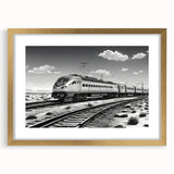 Framed wall art featuring a scenic landscape with railroads, elegantly matted in gold, perfect for enhancing home decor and adding sophistication to any room.