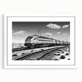 Framed wall art collection showcasing a scenic railroad landscape design, featuring a white mat and sleek frame, ideal for home or office decor.