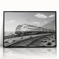 Framed wall art collection showcasing a scenic railroad landscape with vibrant colors, set in a sleek black frame, perfect for modern home decor.