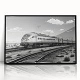 Framed wall art collection showcasing a scenic railroad landscape with vibrant colors, set in a sleek black frame, perfect for modern home decor.