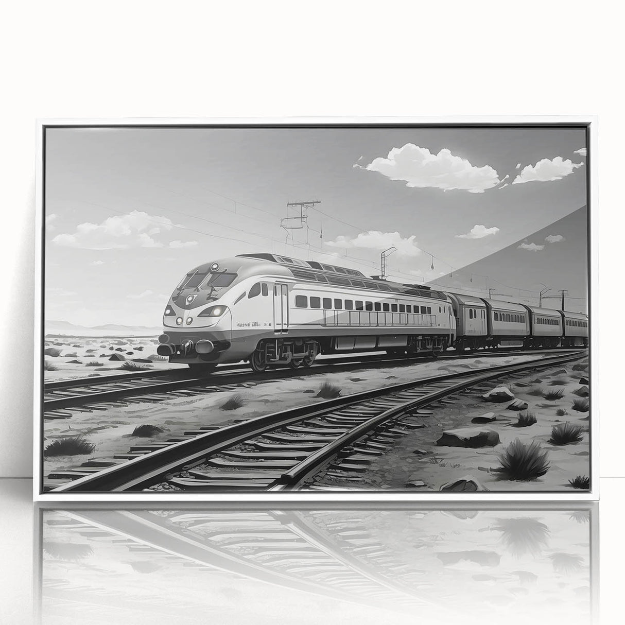 Framed acrylic wall art featuring a vibrant landscape and railroad design, showcasing vivid colors and intricate details, perfect for modern home decor.