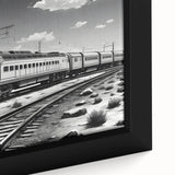 Framed canvas wall art showcasing a vibrant railroad landscape design with rich colors and intricate details, perfect for enhancing home decor.