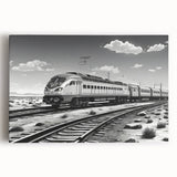 Stretched canvas wall art showcasing a vibrant landscape design with railroad tracks, ideal for home decor, featuring rich colors and detailed textures.