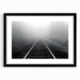 Framed black wall art collection showcasing railroad landscapes, featuring a sleek design with matting that enhances the artwork's details, ideal for modern decor.