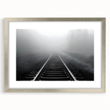 Framed wall art collection showcasing vibrant landscape and railroad designs in a sleek silver frame with a decorative mat, perfect for home decor enhancement.
