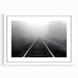 Framed wall art collection showcasing a serene landscape with railroads, featuring a white mat and sleek frame, perfect for modern home decor.