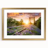 Framed wall art from the Landscapes Railroads Design Collection, featuring a gold mat and modern aesthetic, perfect for enhancing home decor with elegance.