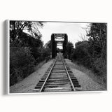 Framed canvas wall art showcasing a vibrant landscape featuring a railroad, displayed from a side view. The artwork's vivid colors and intricate details enhance any room's decor, making it a perfect addition for train enthusiasts and art lovers.