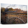 Acrylic wall art piece showcasing a colorful landscape design featuring a railroad, presented in a sleek side view with pins for easy hanging. The vibrant colors and intricate details highlight the beauty of train travel through picturesque scenery, making it a perfect addition to any modern home decor.