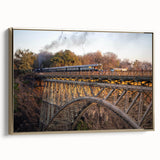 Framed canvas wall art showcasing a stunning landscape with railroads, featuring rich gold accents and a sleek side view, perfect for modern decor.