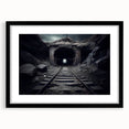 Framed wall art collection showcasing a scenic railroad landscape design, featuring a sleek black frame and mat, perfect for home decor enthusiasts.