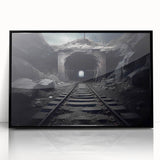 Framed acrylic wall art collection featuring a scenic railroad landscape design with vibrant colors, showcasing a black frame and elegant presentation for home decor.