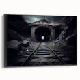 Framed canvas wall art featuring a stunning railroad landscape design, showcasing vibrant colors and intricate details, set against a sleek black frame, perfect for enhancing any living space.