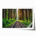Rolled print of a vibrant landscape featuring a scenic railroad, showcasing colorful skies and lush greenery, ideal for home decor or art collection.