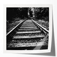 Vibrant rolled print showcasing a scenic landscape with railroad tracks, designed for wall art decor, featuring rich colors and intricate details, perfect for modern interiors.