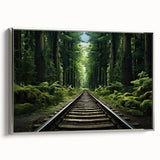Framed canvas wall art collection showcasing a landscape design with railroads, featuring a silver frame and vibrant colors, perfect for home decor enthusiasts.