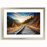 Framed wall art collection featuring a serene landscape with railroads, displayed in a silver frame with a mat, enhancing home decor and aesthetic appeal.