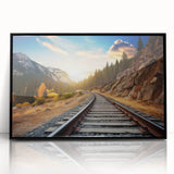 Framed black acrylic wall art showcasing a vibrant railroad landscape design, perfect for enhancing modern home decor. The artwork features intricate details and a sleek, contemporary style that adds depth to any room's ambiance.