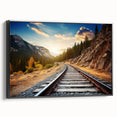 Framed canvas wall art showcasing a scenic landscape with railroads, featuring rich colors and intricate details, designed to enhance modern home decor.