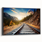 Framed canvas wall art showcasing a scenic landscape with railroads, featuring rich colors and intricate details, designed to enhance modern home decor.