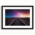 Framed wall art collection showcasing a vibrant landscape design featuring railroads, presented in a sleek black frame with a mat for added elegance, ideal for home decor.