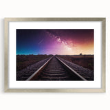 Framed wall art collection showcasing a scenic railroad landscape design in a sleek silver frame with a mat, perfect for home decor and interior design enthusiasts.