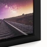 Framed canvas art showcasing a close-up of a vibrant railroad landscape design, featuring rich colors and intricate details, ideal for modern home decor.