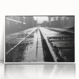 Framed wall art collection showcasing a scenic railroad landscape design in acrylic, featuring vibrant colors and a sleek white frame, perfect for home decor.