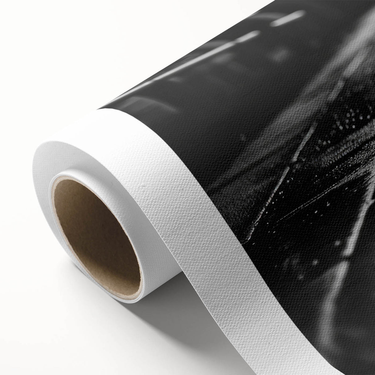 Rolled canvas showcasing a vibrant landscape and railroad design, featuring rich colors and intricate details, ideal for home decor and art enthusiasts.