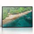 Framed acrylic wall art showcasing a vibrant rainforest landscape design, featuring lush greenery and vivid colors, ideal for home decor and nature lovers.