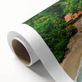 Vibrant rolled canvas artwork depicting a lush rainforest landscape, showcasing rich greens and detailed foliage, ideal for nature-themed decor.