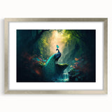 Framed rainforest landscape wall art collection showcasing vibrant green foliage and intricate details, accented with a sleek silver frame and mat, perfect for modern decor.