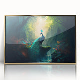 Framed acrylic wall art showcasing a vibrant rainforest landscape design with golden accents, perfect for enhancing home decor and creating a serene ambiance.