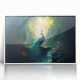 Framed acrylic wall art showcasing a vibrant rainforest landscape design, featuring lush greens and intricate details, perfect for enhancing modern decor.