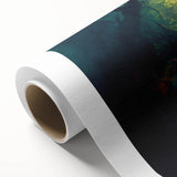 Vibrant rolled canvas showcasing a lush rainforest landscape design with rich greens and earthy tones, perfect for nature-inspired home decor.