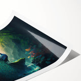 Vibrant rainforest landscape wall art print showcasing lush green foliage and tropical flowers, rolled and ready for framing, perfect for nature-inspired decor.