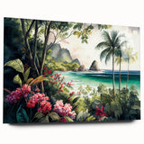 Close-up of a vibrant rainforest wall art piece, featuring lush green foliage and intricate details, designed for acrylic glass display in modern decor.