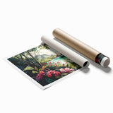 Vibrant rainforest landscape wall art print showcasing lush greenery and tropical flora, rolled and ready for framing, ideal for nature-inspired decor.