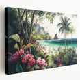 Stretched canvas wall art showcasing a vibrant rainforest landscape design, featuring lush greenery and vivid colors, perfect for adding a natural aesthetic to any room.