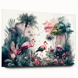 Vibrant rainforest-themed wall art collection displayed in a sleek acrylic frame, showcasing lush greenery and tropical elements, perfect for nature-inspired decor.