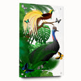 Side view of rainforest-themed wall art collection featuring vibrant acrylic glass prints, showcasing lush greenery and detailed wildlife, ideal for home decor.