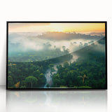 Framed acrylic wall art featuring a vibrant rainforest landscape design, showcasing lush greenery and vivid colors, ideal for nature-inspired decor.