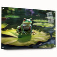 Acrylic wall art depicting a vibrant rainforest landscape, showcasing lush greenery and intricate details, elegantly displayed with pins for a modern touch.
