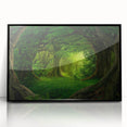 Framed acrylic wall art showcasing a vibrant rainforest design with lush greenery and tropical elements, featuring a sleek black frame, ideal for modern decor.