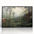 Framed acrylic wall art showcasing a vibrant rainforest landscape design with lush greenery and vivid colors, ideal for enhancing home decor with a nature-inspired theme.
