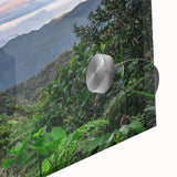 Close-up of a vibrant rainforest wall art piece featuring lush green foliage and intricate details, designed for acrylic glass display, ideal for nature lovers.