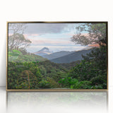 Framed acrylic wall art featuring a vibrant rainforest design with gold accents, showcasing lush greenery and exotic flora, ideal for enhancing modern decor.