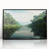 Framed acrylic wall art showcasing a vibrant rainforest landscape, featuring rich greens and intricate details, designed to enhance modern decor. Ideal for nature enthusiasts and interior design lovers.